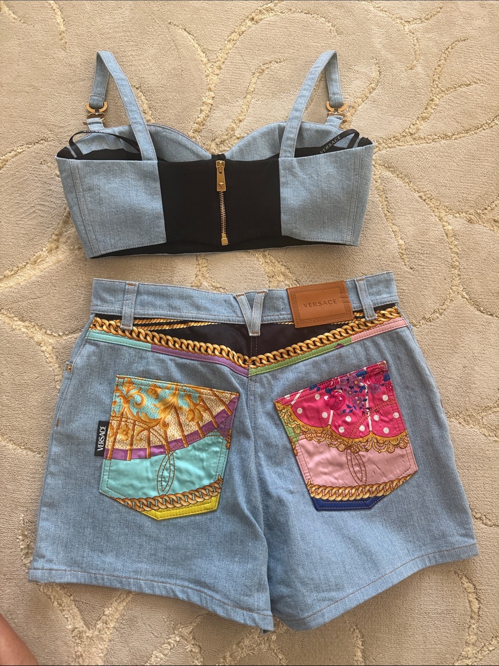 Denim Two-Piece Set with Colorful Printed Bust - Picture 2 of 5